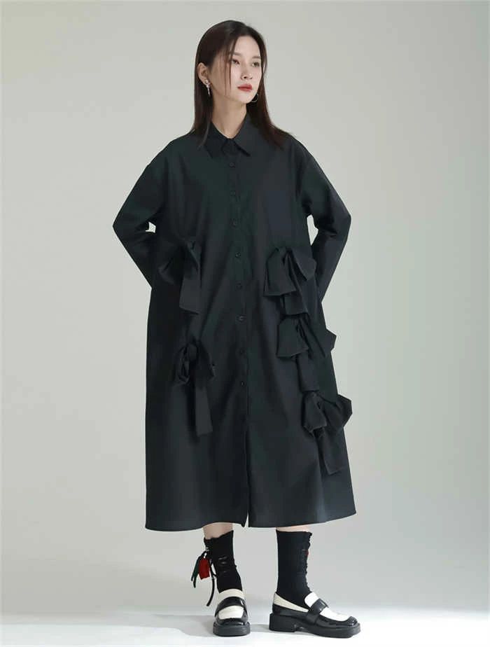 ワンピース ロング テント シャツ ワンピース レディース シャツワンピース ロングワンピース シャツワンピース 無地 チェック リボン 長袖 ロング丈 シャツワンピース 大きいサイズ 体型カバー ゆったり 着痩せ オーバーサイズ サイドポケット 春 夏 秋 冬 送料無料