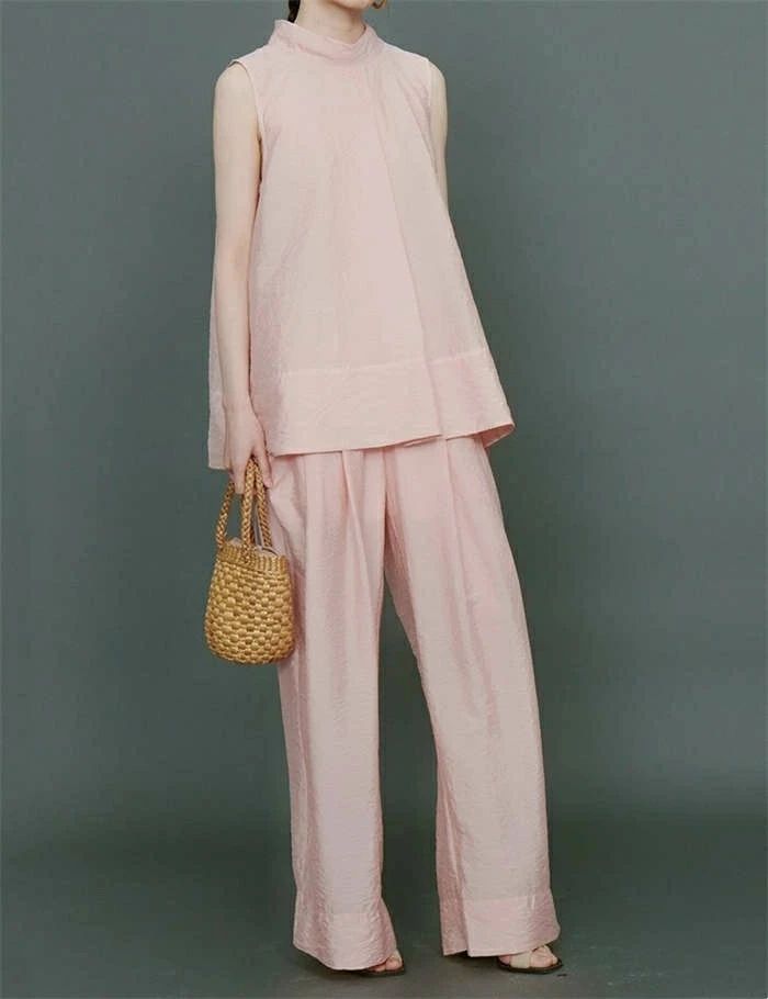 セットアップ パンツ レディース 夏 春 パンツドレス ワイドパンツ パンツスーツ ノースリーブ タンクトップ タンク 上下セット ロングパンツ きれいめ パンツスーツ パンツセット ワイド ガチョウパンツ ゆったり 涼しい シアー 着痩せ 体型カバー 2点セット きれいめ