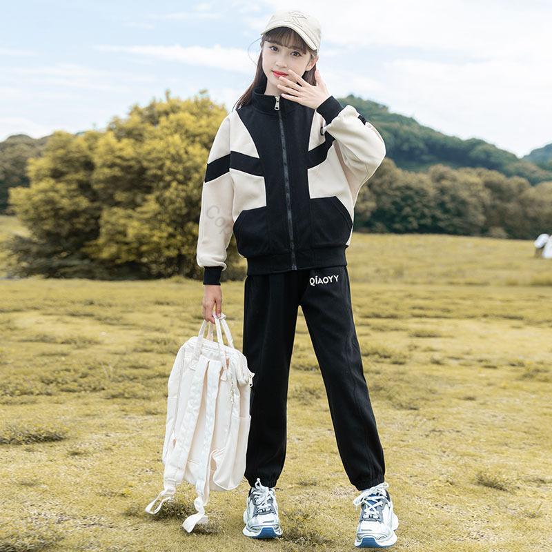 女の子 セットアップ 秋用ジャージ 上下セット キッズスポーツウェア スポーツジャケットとスウェットパンツ 普段着 レジャー 運動着 春秋両用 快適な着心地と動きやすさを実現したデザイン