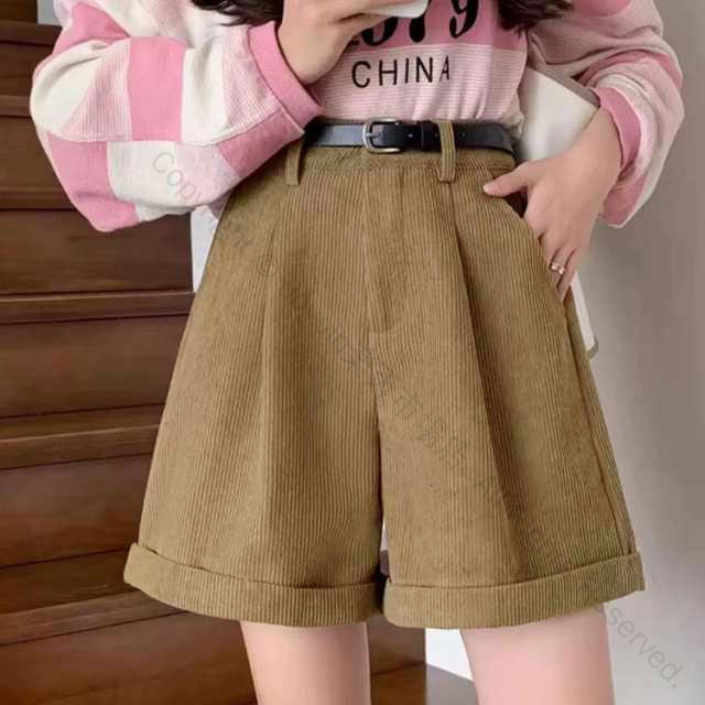 ブラック 黒 ブラウン あったか 冬 春秋 秋冬 レディース ハイウエスト ワイドパンツ コーデュロイ 短パン ハーフパンツ ショートパンツ キュロット キュロットパンツ おしゃれ 着回し抜群