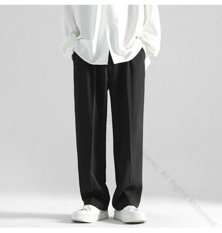 パンツ センターライン入り シワになりにくい きれいめ ストレートパンツ メンズ レディース ボトムス ゆったり ゴム仕様 ロング丈 ワイドシルエット オフィス向け スラックス ズボン 大きいサイズ 薄手 黒 春夏対応 ファッション