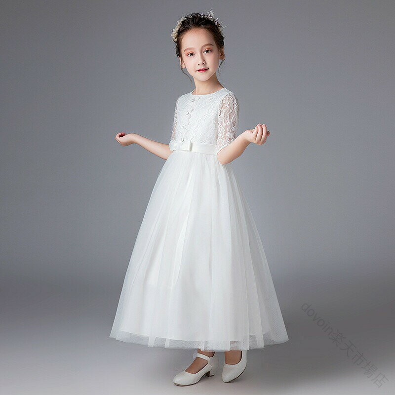 子供ドレス 白 ロングドレス ピアノ発表会 演奏会ドレス ホワイト 女児ドレス レース チュール ロング丈 ピアノ発表会用 女の子 七五三 キッズドレス 可愛い 110~170cm対応 3
