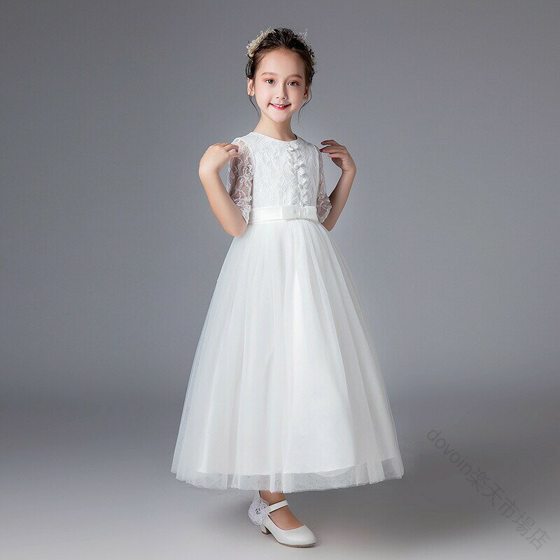 子供ドレス 白 ロングドレス ピアノ発表会 演奏会ドレス ホワイト 女児ドレス レース チュール ロング丈 ピアノ発表会用 女の子 七五三 キッズドレス 可愛い 110~170cm対応 2