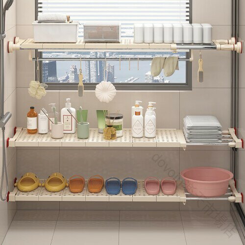 伸縮つっぱり棚 吊り戸棚下ラック キッチン棚下収納 押入れ収納ラック トイレ収納 浴室ラック タオルハ..