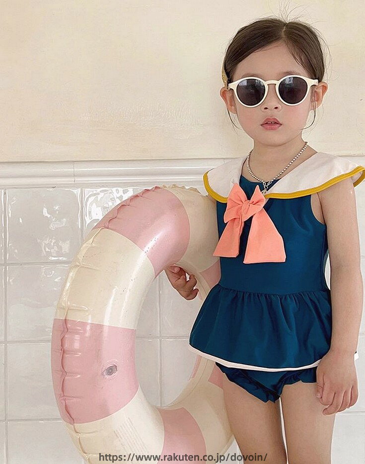 女の子 水着 ワンピース セーラー風 スクール 可愛い キッズ 90cm 100cm 110cm 120...