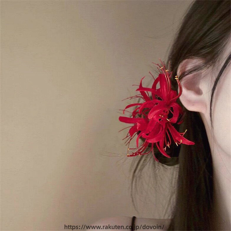 ヘアクリップ サイドピン 赤い 彼岸花 花モチーフ 女性用 エレガント 古風スタイル...