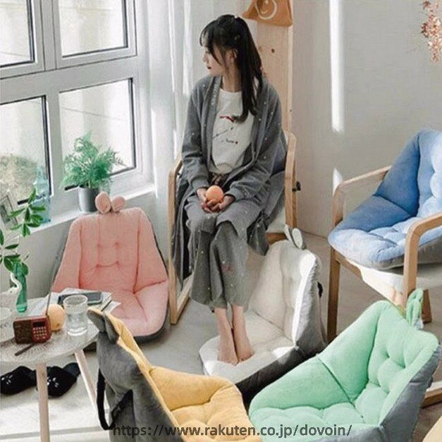 座布団 背もたれ付き 洗える イス用 椅子クッション チェアクッション 厚みあり 腰痛対応クッション 柔らかい いす用クッション 椅子 クッション 腰痛対応クッション 北欧 無地 シンプル 固定ベルト付き オフィス [3]