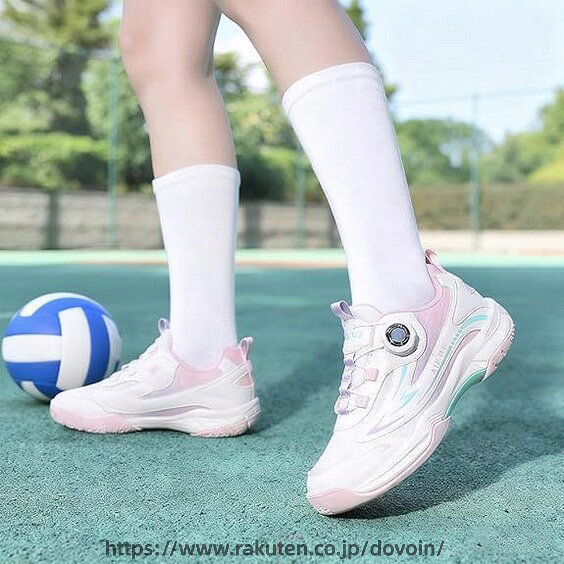 キッズバレーボールシューズ ダイヤル式 軽量 幅広 小学生 男の子 女の子 室内スポ...