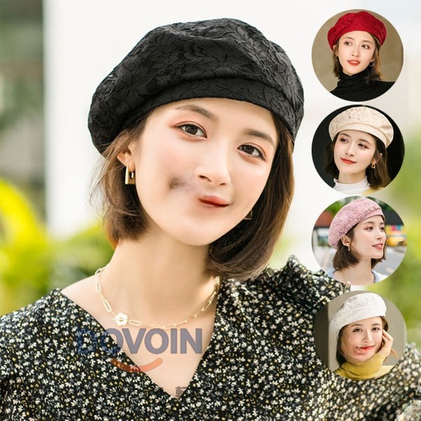ベレー帽 レディース レース 花柄 全5色 大きめ ゆったり 通気性抜群 サイズ調節 サマーニット シンプル カジュアル オールシーズン おしゃれ 帽子 ハット 春 夏 秋 冬 軽量 伸縮性 快適