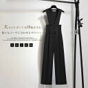 オールインワン レディース サロペット ノースリーブ vネック サロペットパンツ マキシ丈 春 夏 秋 ワイドパンツ ワイドオールインワン ハイウエスト カジュ...