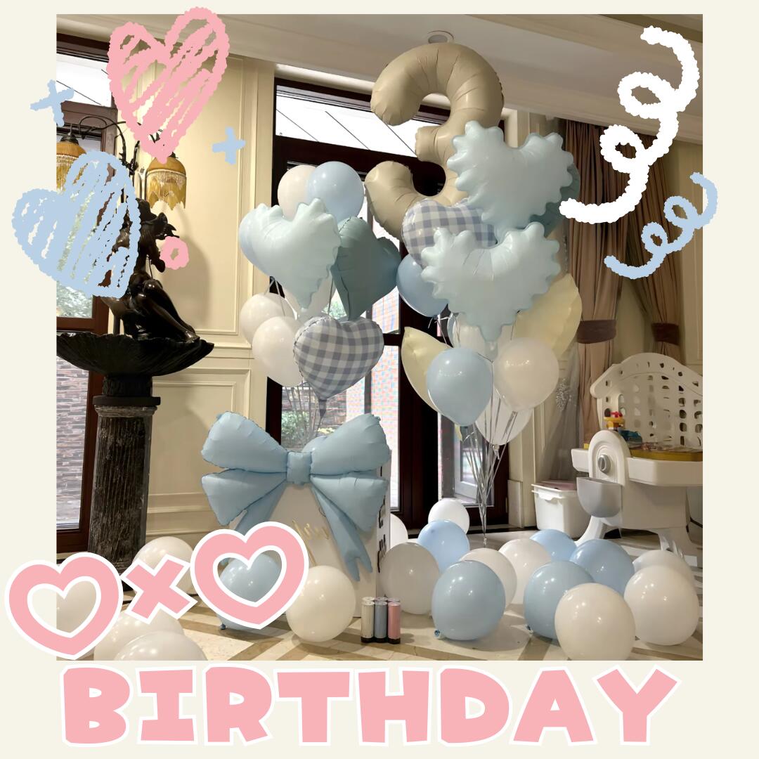 ハート×ハートバースデーセット♪ フリル チェック ブルー 水色 サックス おしゃれ くすみカラー かわい..