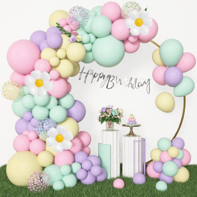 バルーンたっぷり！マカロンバルーンアーチ イベント 大きい風船 飾り付け ディスプレイ ウェルカムスペース バースデーイベント リリイベ 背景 配信 ライブ ファンミ 誕生日 お祝い ショップ 入口 デコレーション