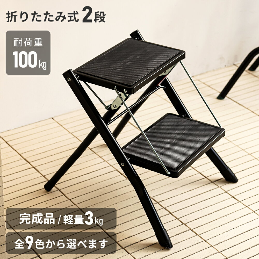 脚立 2段 折りたたみ 踏み台 耐荷重100kg 昇降台 省スペース ステップ台 エアコン 椅子 イス チェア 屋外 折り畳み おしゃれ 昇降 洗車 玄関 子供 洗面所 トイレ 手洗い 台所 キッチン 階段 コンパクト スリム 運動 1個 2個 3個 セット 新生活 引っ越し