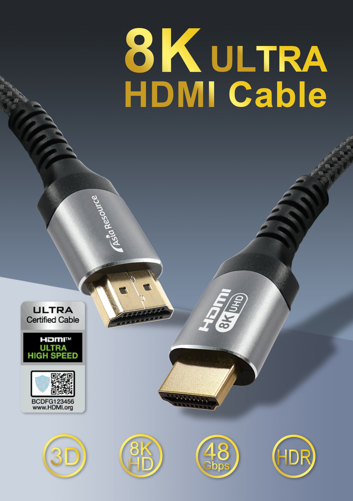 AsiaResource 8K対応 HDMIケーブル HDMI2.1規格 最大48Gbps 8K@60Hz 4K@120Hz対応 ...
