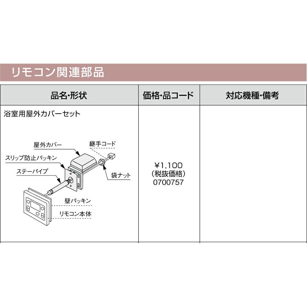 ＼11/5 当店最大P6倍※要エントリー／【給湯機本体と同時注文】【メーカー直送】代引不可 0700757 ノーリツ 浴室用屋外カバーセット リモコン関連部材 石油給湯機器関連部材