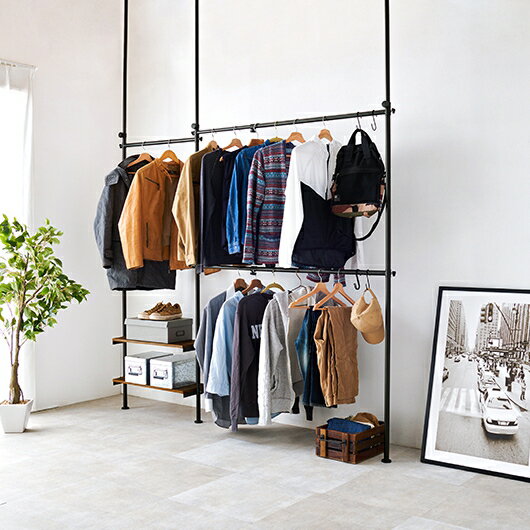 【代引不可】突っ張り伸縮ハンガーラック 萩原 ブラウン/ブラック KTR-3141BB 【メーカー直送】【日時指定不可】【北海道・沖縄・離島不可】