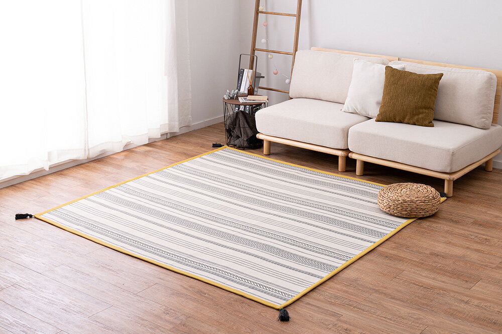 Rakuten - 【代引不可】洗えるインド綿ラグ テラ すべり止め付き 約185×185cm 萩原 ブラック 270080516 【メーカー直送】【北海道・沖縄・離島不可】【KK9N0D18P】