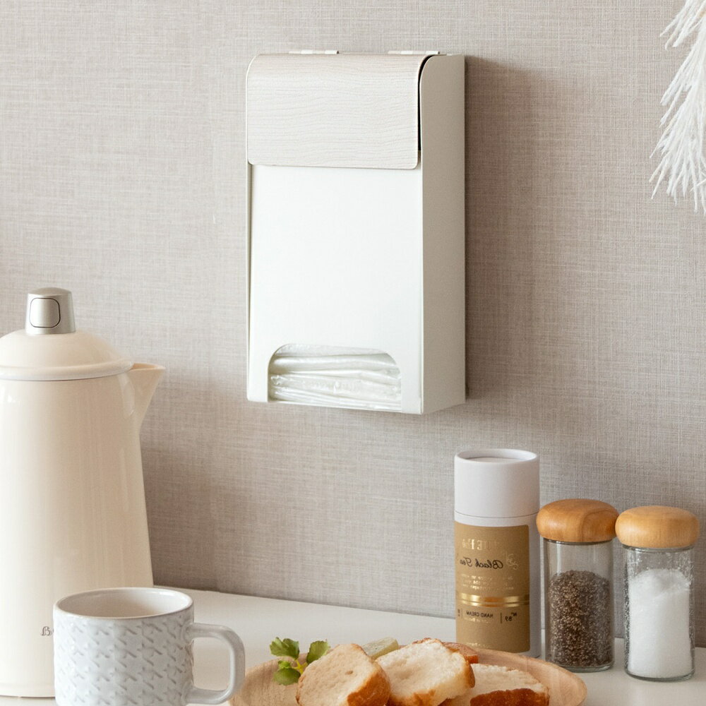 【メーカー直送】【代引不可】【日時指定不可】【北海道・沖縄・離島不可】ポリ袋ストッカー キッチン収納 木目調 宮武製作所 TEER（ティール） ホワイト PO-2100M-WH