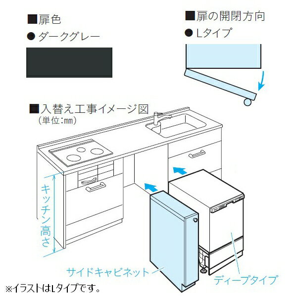 ＼1/1はエントリーでP4倍＆最大2000円クーポン開催／お取り寄せ 【代引不可】サイドキャビネット ビルトイン食洗機専用部材 キッチン高さ85cm対応 左開き ドアパネル型専用 パナソニック ダークグレー AD-KB15AH85L Panasonic 【北海道・沖縄・離島配送不可】