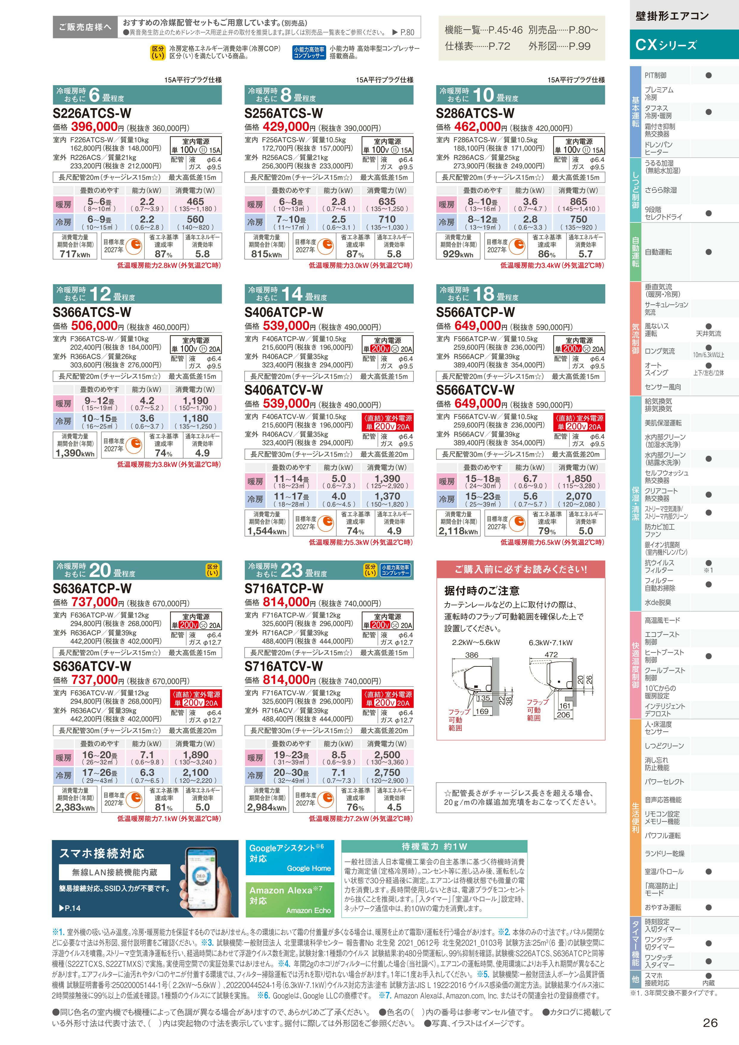 ＼6/20 当店最大P6倍※要エントリー／ルームエアコン 2.5kW 主に8畳用 ダイキン CXシリーズ ホワイト S256ATCS-W DAIKIN 【時間指定不可】【離島配送不可】【KK9N0D18P】 3