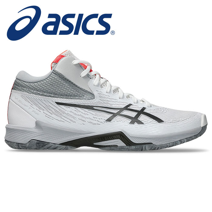 ★より素早い動きを求めるプレーヤーにオススメ★【2025年春夏モデル】【アシックス　asics】【シューズ　靴】 バレーボールシューズ V-SWIFT Vスイフト FF MT 4 ミドルカ ット メンズ レディース 男女兼用 バレー アシックス 1053A064 (102) ホワイト/ガンメタル [250312]