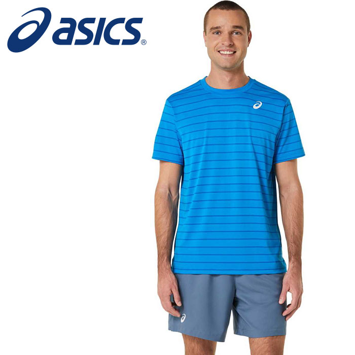 【メール便送料無料】【asics アシックス】【ウェア】 2041A257 テニスウェア(メンズ) COURT ストライプ 半袖シャツ ディレクトワールブルー 411 230420 父の日 プレゼント