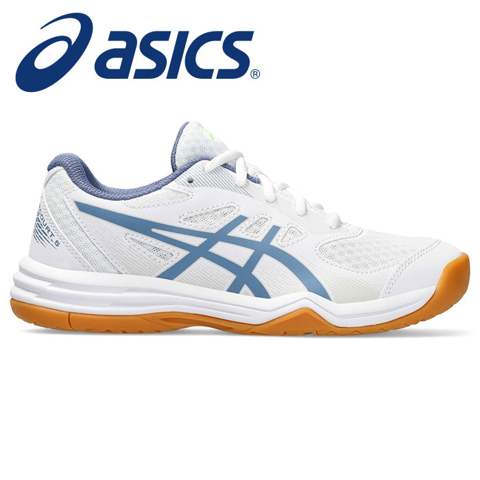 ★柔軟性、サポート力と耐久性！軽量Jrシューズ★【2024年春夏モデル】【アシックス　asics】【シューズ　靴】 ジュニア用バレーボールシューズ UPCOURT(アップコート) 5 GS 子供 こども 小学生 1074A039 (105) ホワイト/デニムブルー [240412]