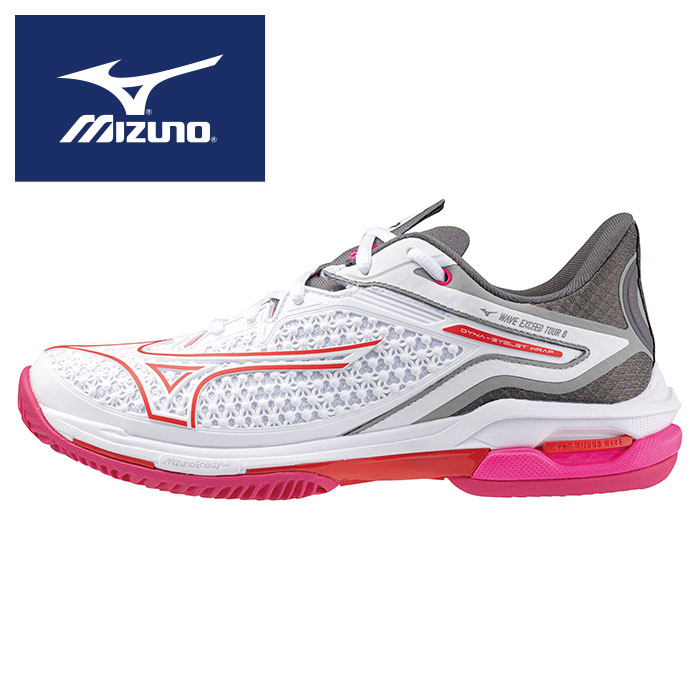 【あす楽】★クレー/砂入り人工芝コート用★【2024年春夏モデル】【ミズノ　MIZUNO】【シューズ　靴】 レディース用テニスシューズ ウエーブエクシードツアー 6 OC 女性 61GB247358 ホワイト/ピンク/レッド [ten][231225]