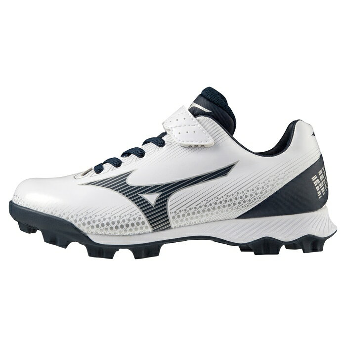 ★軽さに磨きがかかったミズノの原点★【ミズノ　MIZUNO】【シューズ　靴】野球 ジュニア用ポイントスパイク ウエーブライトレボJr. 子供 こども 小学生 11GP222214 ホワイト×ネイビー [240110]