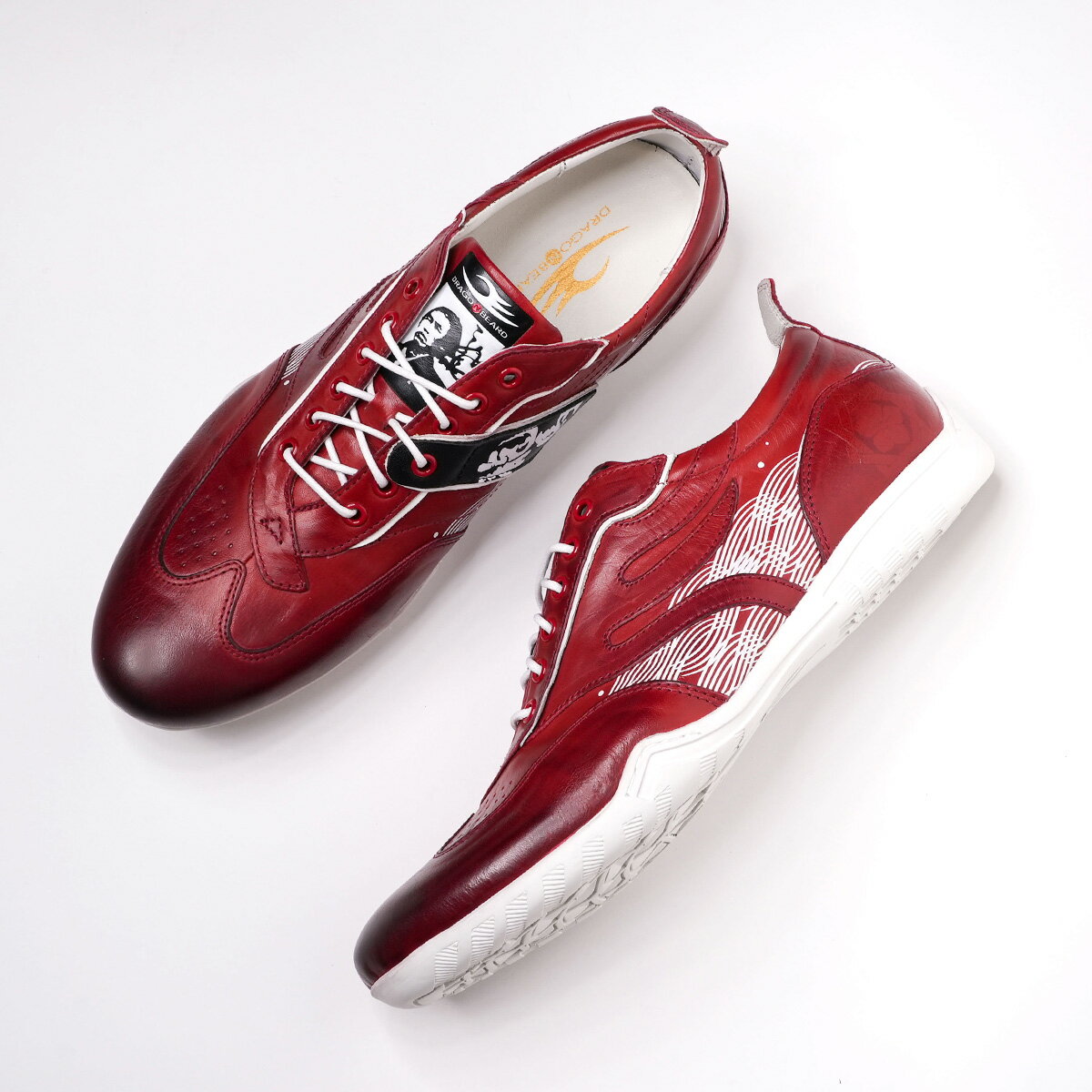 ドラゴンベアード【公式ショップ】【DB CLASSIC 70龍馬 AKANE】限定 坂本龍馬モデル スニーカー アシンメトリー 焦がし加工 ハンドメイド 履き心地の良い ロングノーズ ファッション ビンテージ クラシカル カジュアル ワインレッド