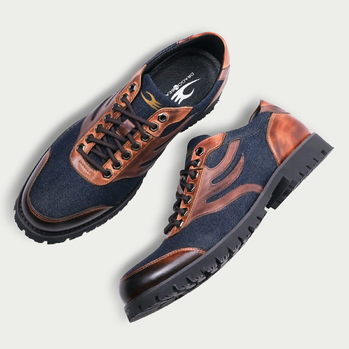 ドラゴンベアード【公式ショップ】【DB 4002Lx DENIM】ワーク ハンドメイド 本革 デニム オールシーズン ファッション 短靴 カジュアル ラグジュアリー モダン コーデ