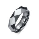 Rockyu タングステン リング メンズ 多面カット ゴールド シルバー ピンクゴールド おしゃれ 指輪 色:幅6mm-銀色-広面カット