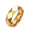 Rockyu タングステン リング メンズ 多面カット ゴールド シルバー ピンクゴールド おしゃれ 指輪 色:幅6mm-金色-広面カット、サイズ:1個