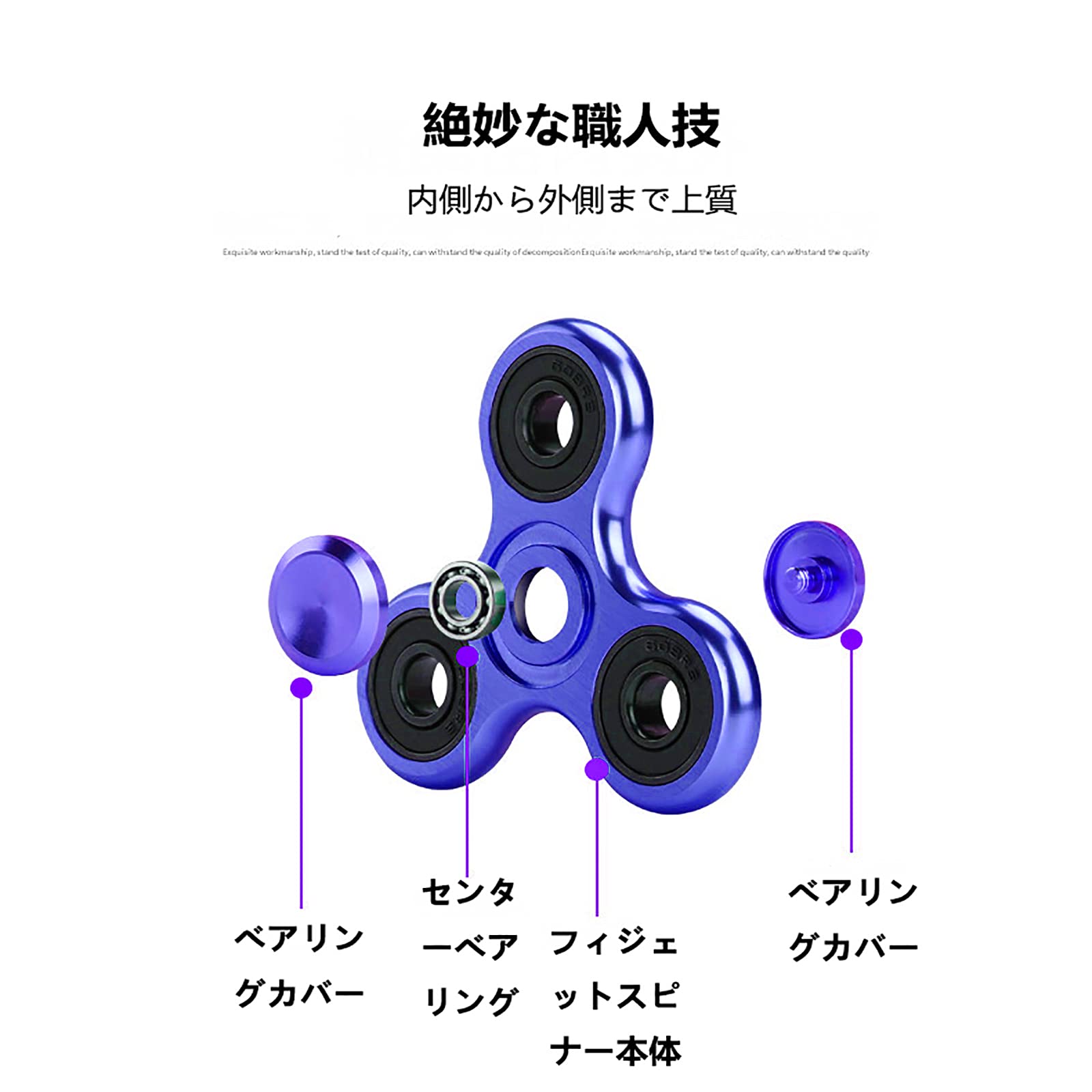 SHULLIN スピナー アルミニウム合金 ハンドスピナー ステンレススチール ベアリング ストレス解消 暇つぶし ストレス解消 暇つぶし 子供のおもちゃ（ブルー）