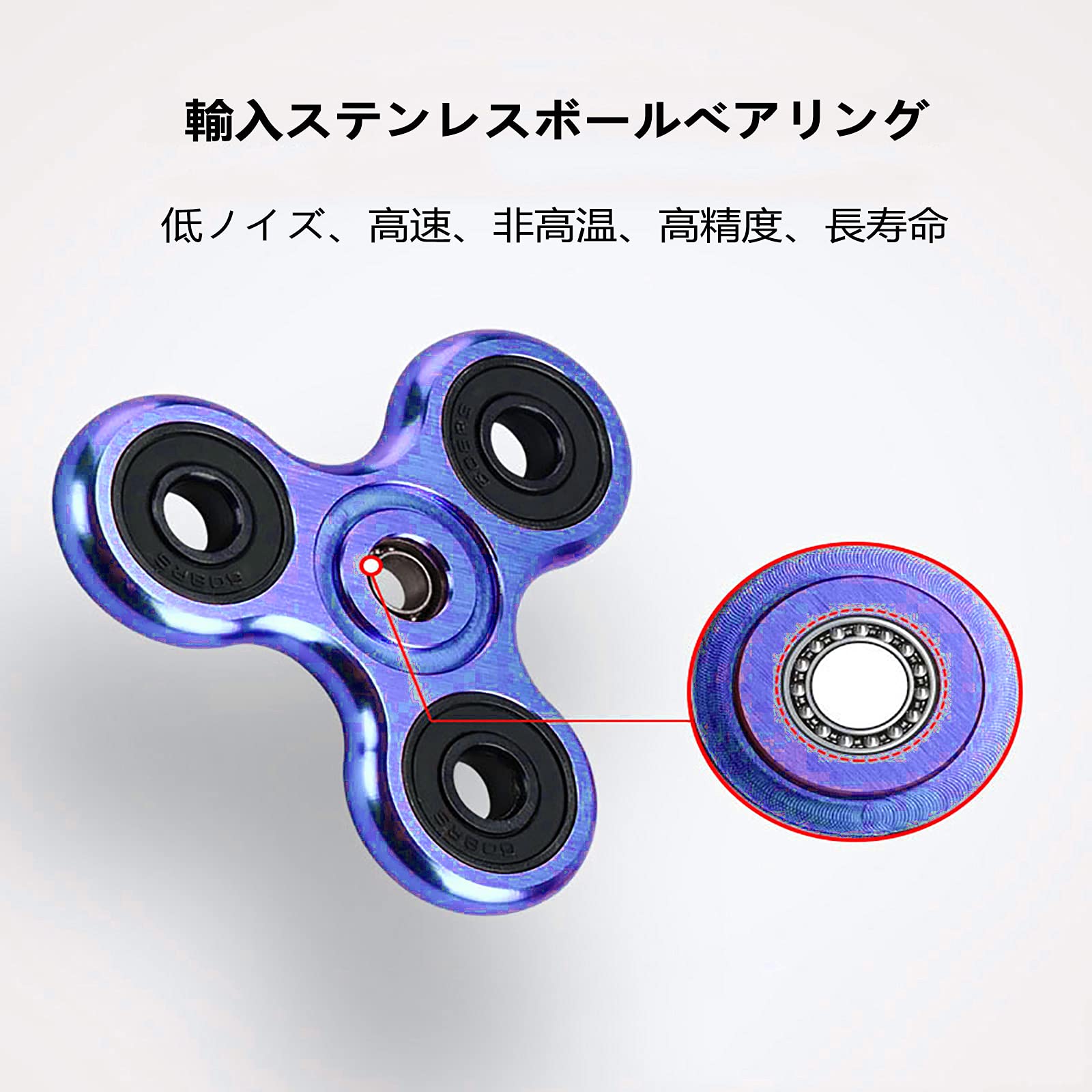 SHULLIN スピナー アルミニウム合金 ハンドスピナー ステンレススチール ベアリング ストレス解消 暇つぶし ストレス解消 暇つぶし 子供のおもちゃ（ブルー）