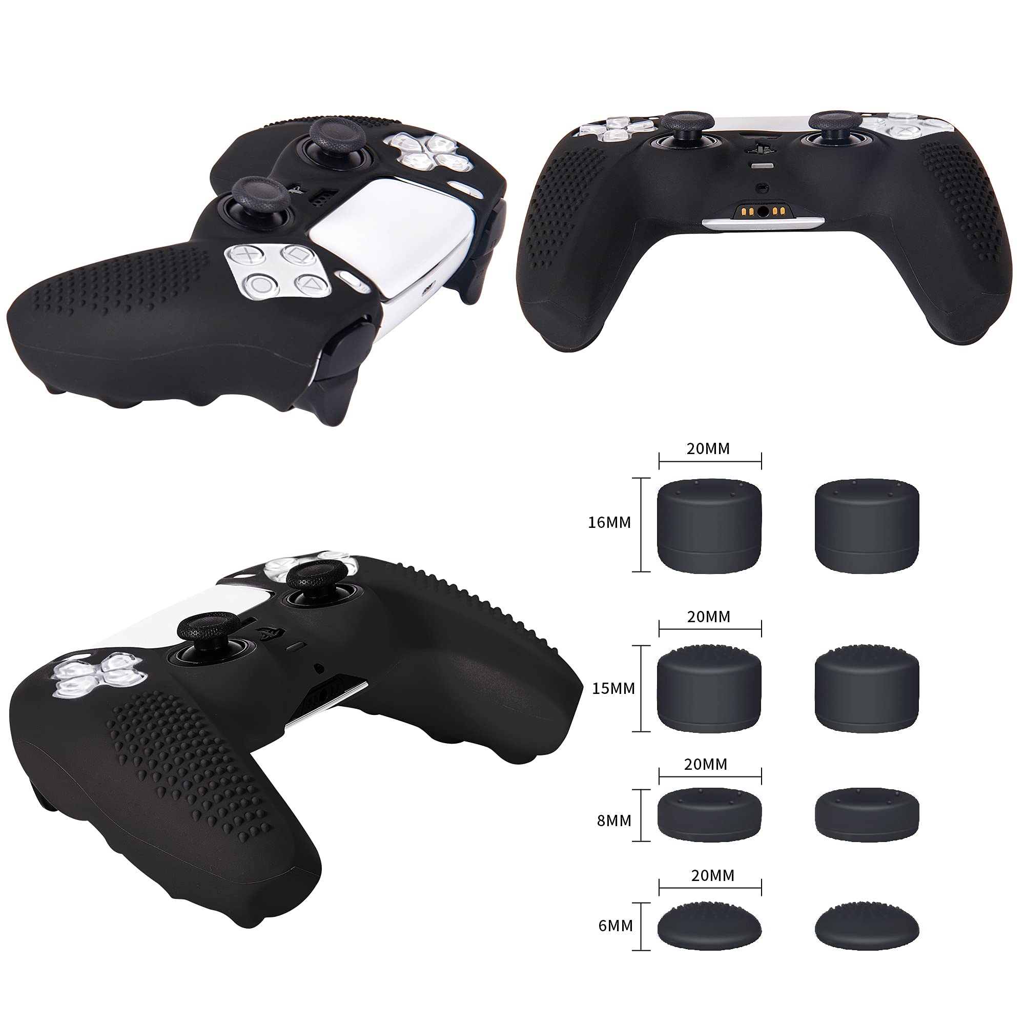 JYXETOV PS5 コントローラー カバー + 収納バッグ（27オプション）、無料の8ボタンキャップ、シリコーン保護、オリジナルの充電器で充電できます、滑り止めデザイン、両面印刷パターンに適しています