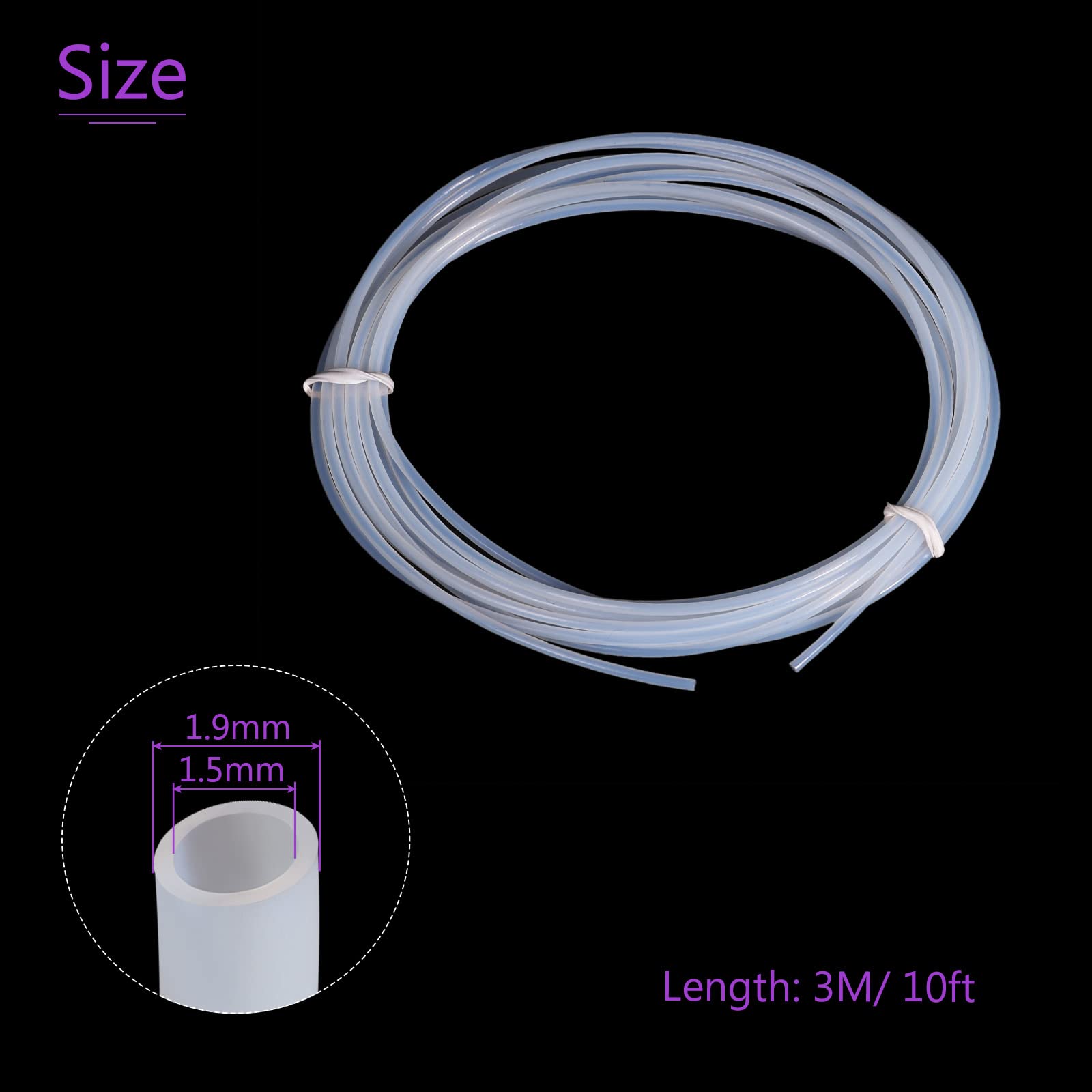 DMiotech 1個 PTFEチューブホース パイプ 絶縁チューブ 1.5 mm内径 1.9 mm外径 x 3.0 M 3Dプリンターフィラメント用