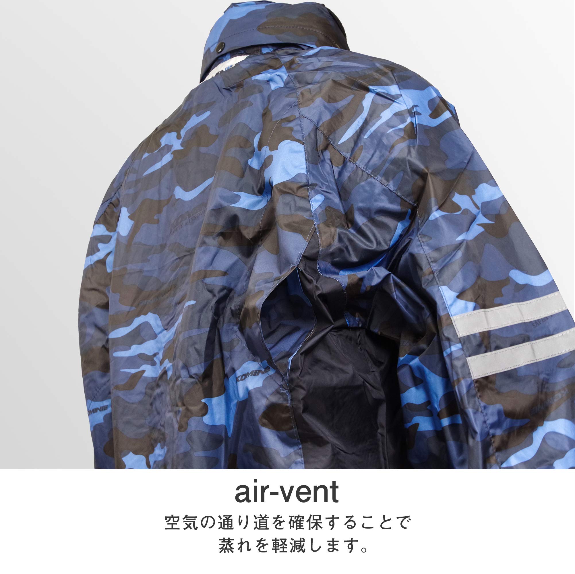 [KOMINE] バイク用 ブレスターレインウェアフィアート RK-539 755 雨具 カッパ 防水 03-539 メンズ Blue Camo XL