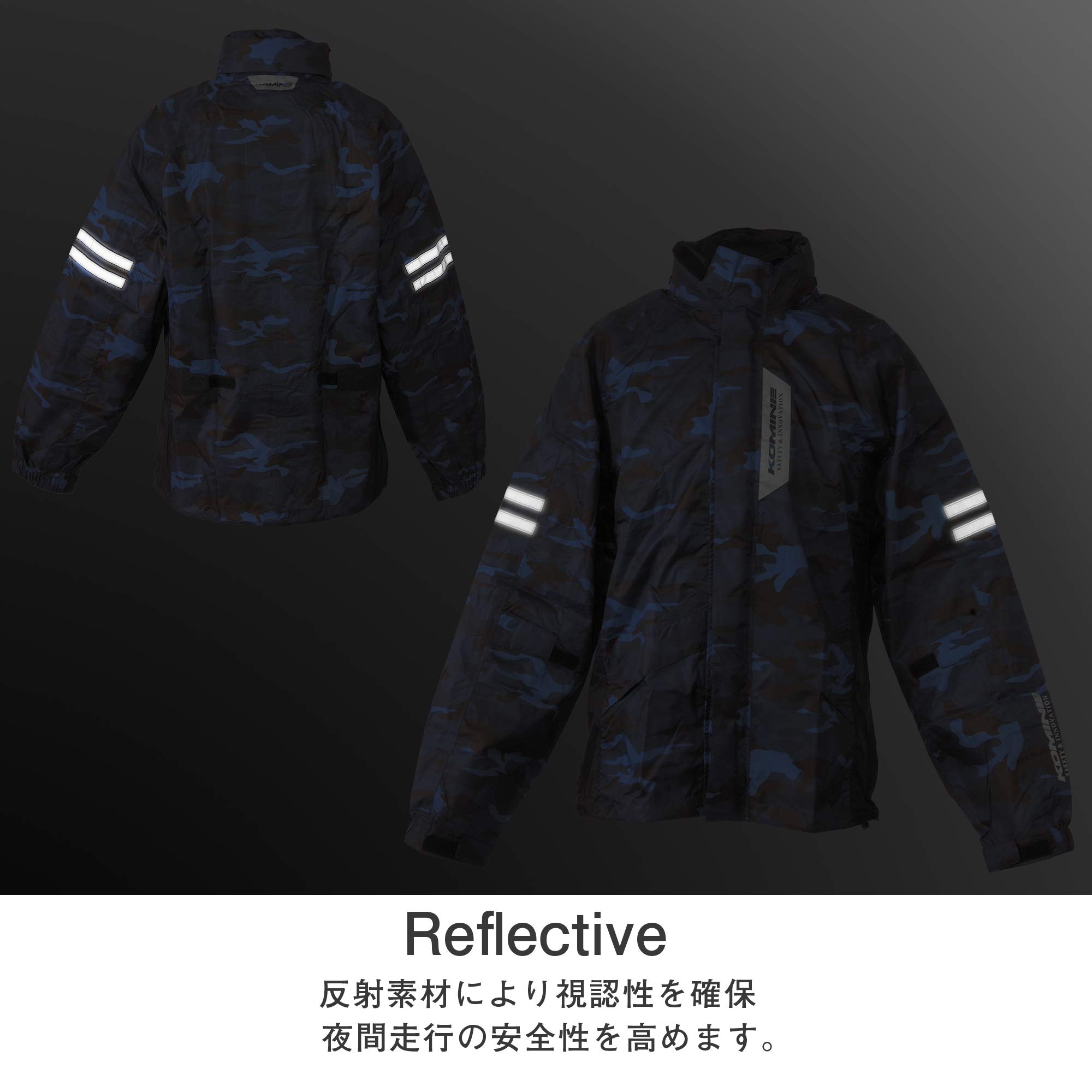 [KOMINE] バイク用 ブレスターレインウェアフィアート RK-539 755 雨具 カッパ 防水 03-539 メンズ Blue Camo XL