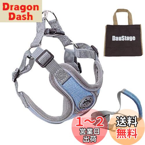 ［DauStage］ 反射素材 ハーネス リード セット 4カラー 小型 中型 大型 犬 猫 用 ペットグッズ 胴輪 夜間 散歩 トートバッグ 付 (ブルー, XS （体重目安 2〜4kg）)