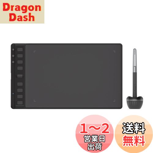 HUION ペンタブ ペンタブレット Inspiroy 2 8.7 x 5.4インチ 全面アップグレードのペンPW110 最大24個のショートカットキーを設定可能 ホイールボタンも1個あり 作業効率が大幅に向上 Android Windows MacOS Linux対応 ブラック Mサイズ