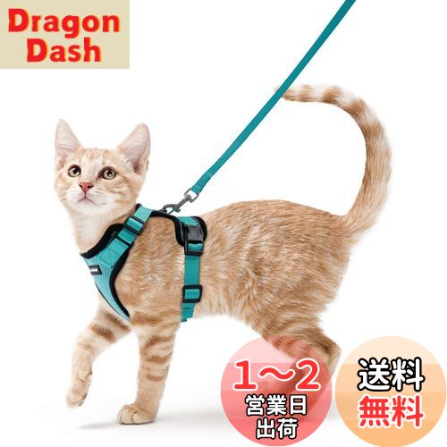 Rabbitgoo 猫用 ハーネス リードセット 犬猫兼用 超小型犬 小型犬 抜けない ソフト胸あて 軽量 足を上げず装着完成 サイズ調節可 夜反射 通気メッシュ 咳込み防止 散歩 犬用ハーネス 猫の胴輪 くびわ ベスト パグ ネコねこ子猫 散歩ひも 猫はーねす胴輪 猫 ハーネス りー