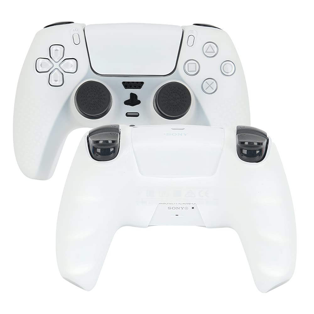Ltenic ps5コントローラーカバー シリコン素材 ps5 カバー コントローラー 傷防止 滑り止め 保護ケース-ホワイト(スティックキャップ 8個付)