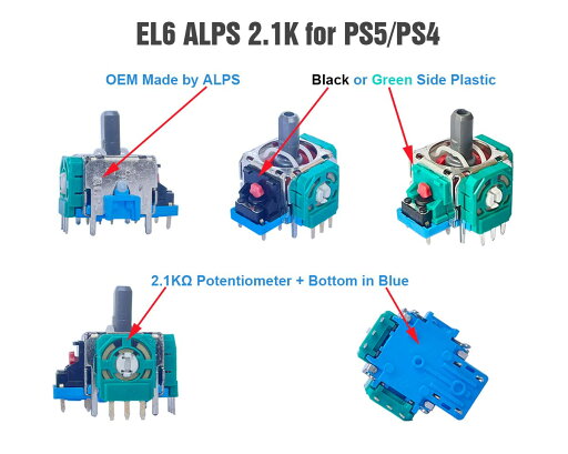 【送料無料】ElecGear 4個EL6交換用ジョイスティック + 追加のギフトドリフト修正可変抵抗器、PS5 / PS4コントローラー対応のALPS 2.1Kアナログスティック コントローラ センサー サムスティック モジュール修理部品