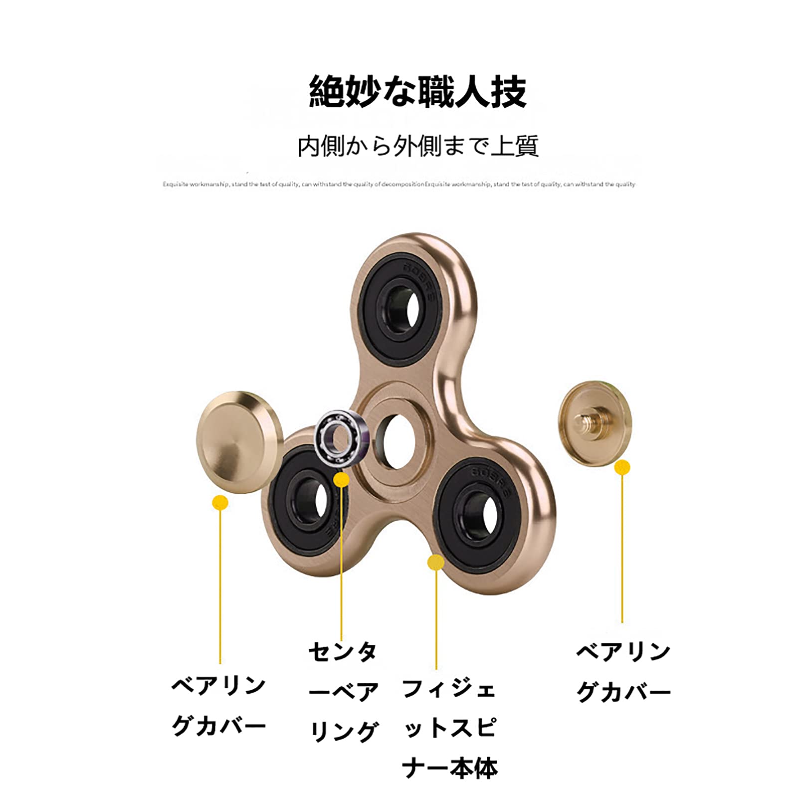 SHULLIN スピナー アルミニウム合金 ハンドスピナー ステンレススチール ベアリング ストレス解消 暇つぶし ストレス解消 暇つぶし 子供のおもちゃ（ゴールド）