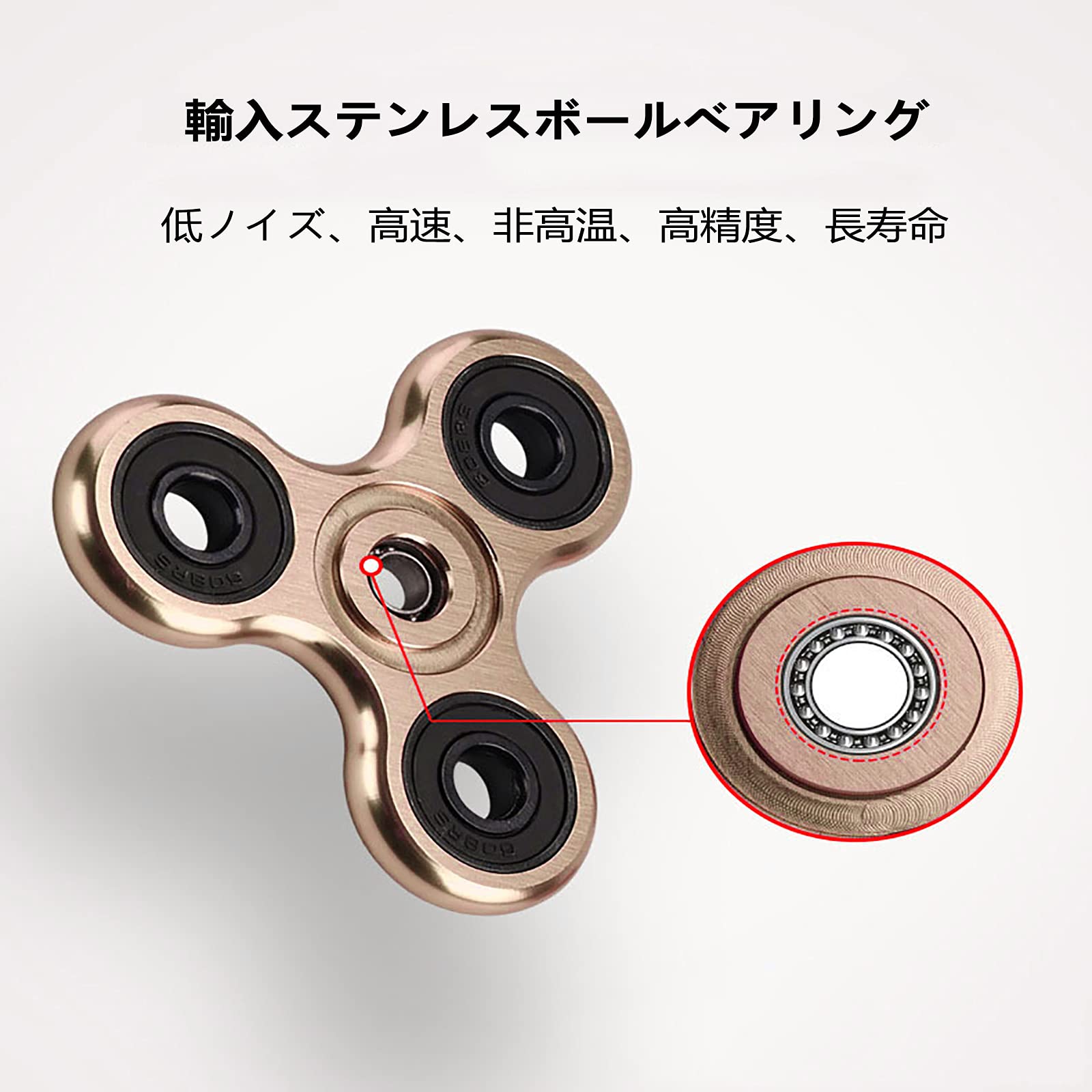 SHULLIN スピナー アルミニウム合金 ハンドスピナー ステンレススチール ベアリング ストレス解消 暇つぶし ストレス解消 暇つぶし 子供のおもちゃ（ゴールド）