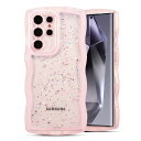 QLTYPRI Galaxy S24 Ultra ケース クリア TPU カバー ウェーブ おしゃれ 韓国 可愛い ウェーブ グリッター 透明 薄型 軽量 耐衝撃 滑り止め (SC-52E / SCG26) スマホケース ワイヤレス充電対応 ストラップホール付き ギャラクシーS24 Ultra ケース 6.8インチ 対応 - ピン