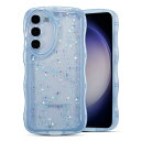 QLTYPRI Galaxy S23 ケース クリア TPU カバー ウェーブ おしゃれ 韓国 可愛い ウェーブ グリッター 透明 薄型 軽量 耐衝撃 滑り止め (SC-51D / SCG19) スマホケース ワイヤレス充電対応 ストラップホール付き ギャラクシーS23 ケース 6.1インチ 対応 - ブルー