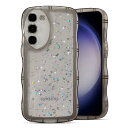 QLTYPRI Galaxy S23 ケース クリア TPU カバー ウェーブ おしゃれ 韓国 可愛い ウェーブ グリッター 透明 薄型 軽量 耐衝撃 滑り止め (SC-51D / SCG19) スマホケース ワイヤレス充電対応 ストラップホール付き ギャラクシーS23 ケース 6.1インチ 対応 - ブラック