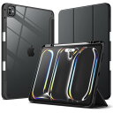 JETech iPad Pro 13インチ M4(2024)用 ケース Pencilホルダー付き 透明バックカバー スリムスタンド 衝撃吸収 タブレットカバー オートウェイク/スリープ機能 (ブラック)(2)